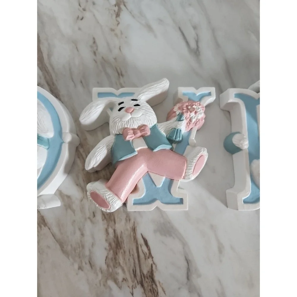 Vintage Burwood Love Bunnies Wall Plaques Shelf Sitters 1992 USA Easter Rabbits